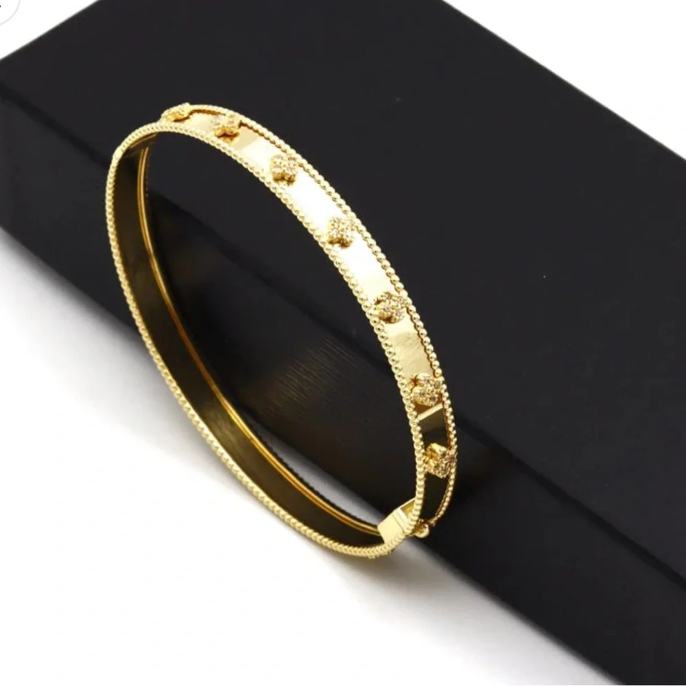 Adina Eden Gold Crystal Accent Bangle Bracelet - Picture 2 of 5